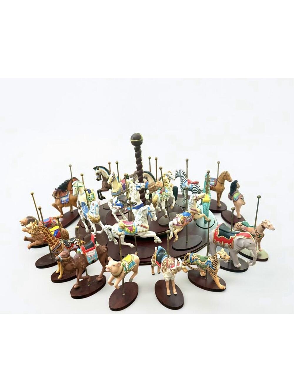 Vintage FRANKLIN MINT Treasury of Carousel Horses & Animals & Stand Set of 21